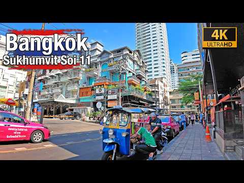 [4K] Bangkok Sukhumvit Soi 11 🇹🇭 Walking in Bangkok (ASMR City Sounds) Walking Tour